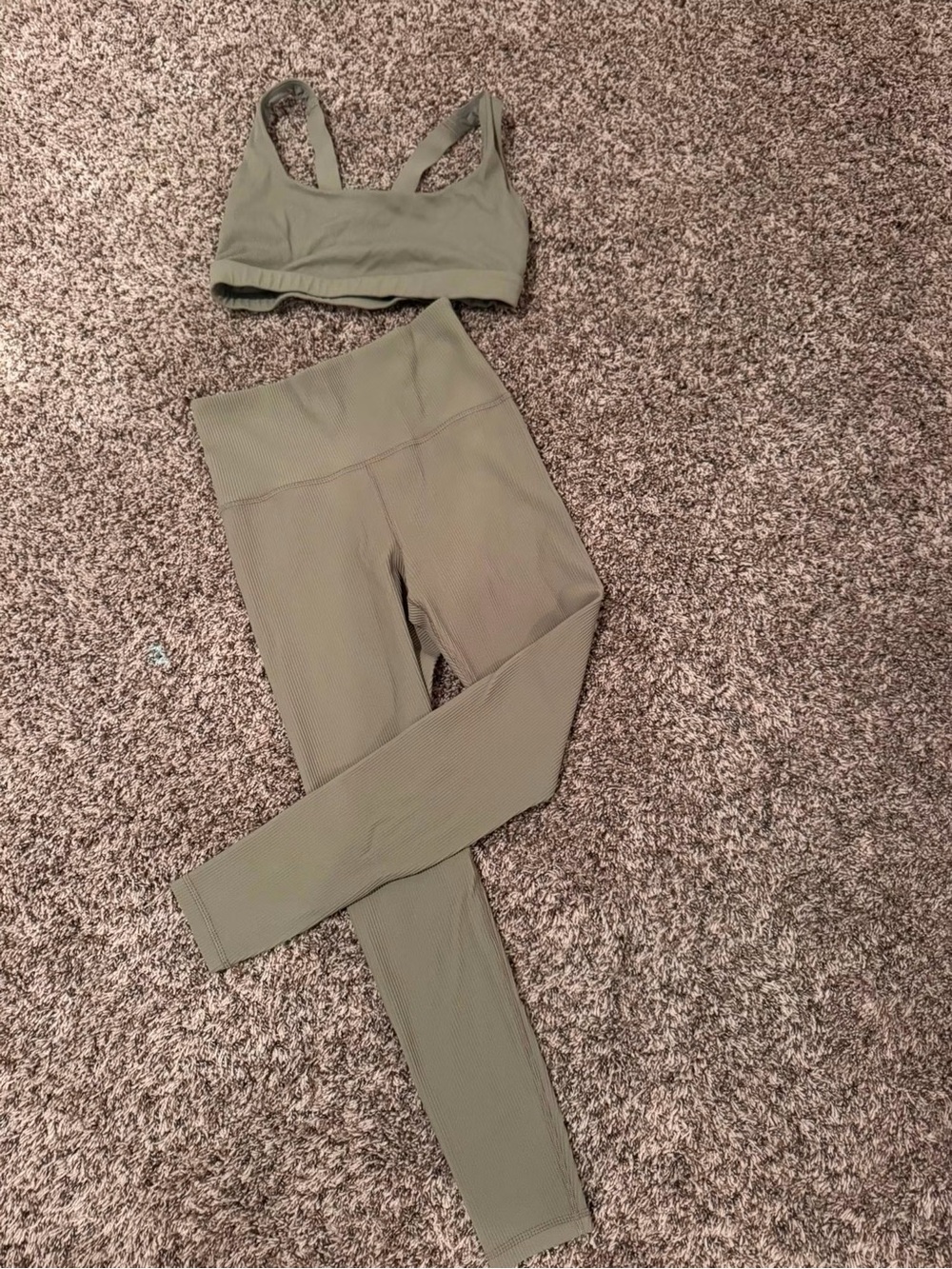 Athleta Olive Green elation rib tight Ribbed High-Waist Leggings and bra set